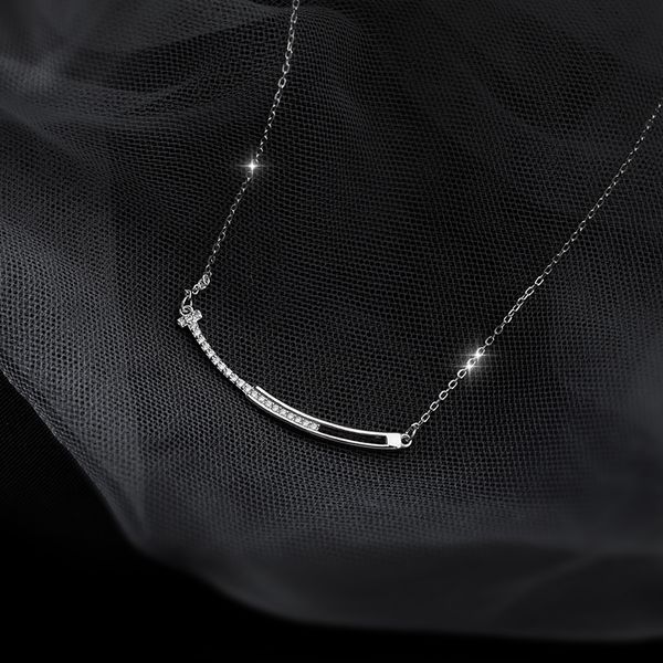 smile necklace female niche design feels light and decoration rose gold necklace female collarbone chain contracted temperament, Silver